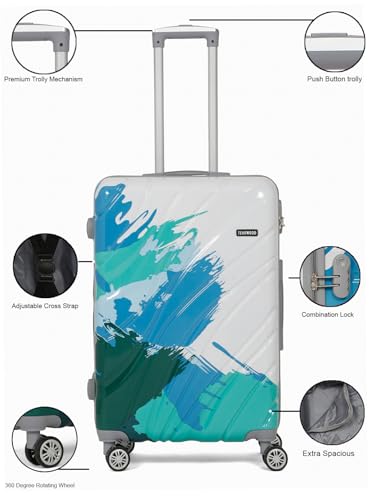 Image of Teakwood World Small 75 cm Check in Size Trolley Bag Polycarbonate 360 Degree 8 Wheels Luggage Bag with TSA Lock, Adjustable Handle Trolley Bags for Travel, Suitcase for Travel | Wave Green