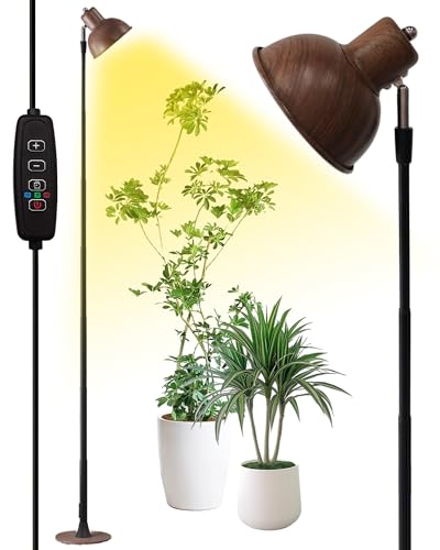 yadoker Plant Grow Light for Indoor Plant Walnut Wood Grain LED Grow Light Elevating Plant Lamp Height Adjustable Automatic Timer with 8/12/18Hours 10-Level Brightness Ideal for Large Plant Grow