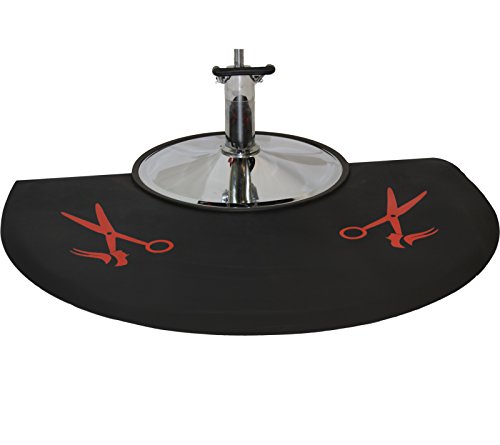 LCL Beauty 1/2" Semi Circle Anti Fatigue Beauty Barber Floor Mat with Red Salon Scissor Design