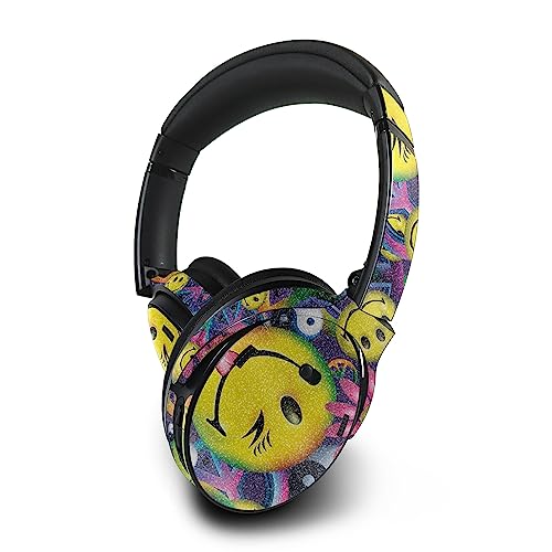 Image of MightySkins Glossy Glitter Skin Compatible with Bose QuietComfort 45 Headphones Peace Smile | Protective, Durable High-Gloss Glitter Finish | Easy to Apply | Made in The USA