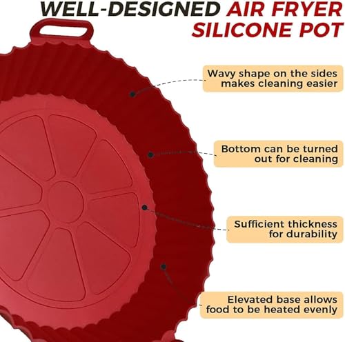 Image of Silicone Air Fryer Liners 8 Inch Round Reusable Basket with Ear Handles Non-Stick Heat Resistant Silicone Baking Tray Air Fryer Pot for Cooking & Oven Use (Pack of 2)(Design 2)