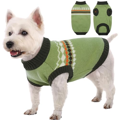 Kuoser Dog Sweater, Small Dog Sweater, Dogs Sweaters for Small Dogs Girl Boy, Thermal Puppy Christmas Sweaters Knitwear, Cold Weather Pet Winter Pullover Sweatshirt Apparel with Leash Hole, Green XS