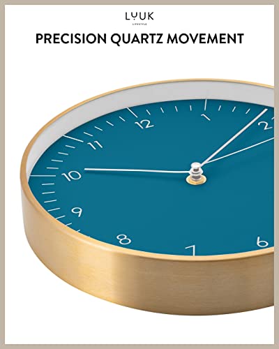 LUUK LIFESTYLE Modern Wall clock silent in Blue Dial with Gold frame (24 cm), Minimalist design - Image 3