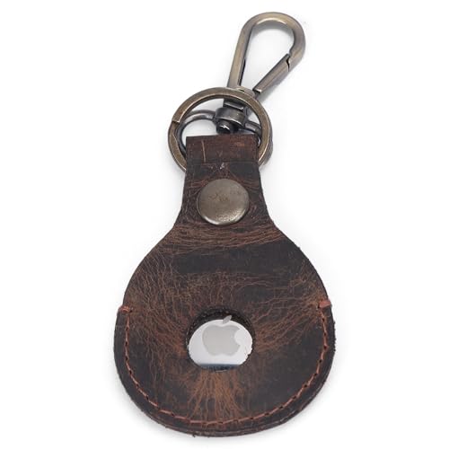 CestAntiQ Handmade Genuine Leather Airtag Holder with Keychain, Full Coverage ...