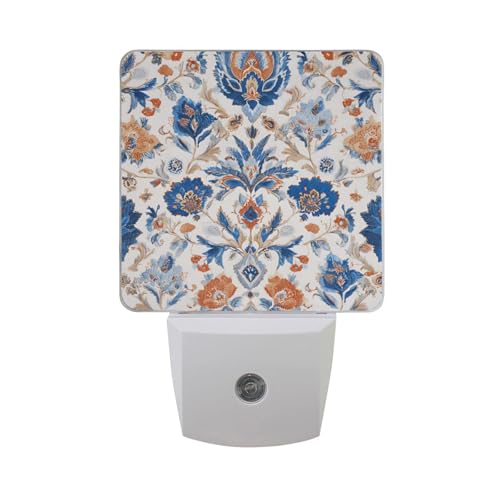 Lámpara nocturna floral azul y naranja con sensor LED miniatura 7