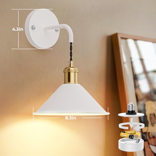 Image of Battery Operated Wall Sconce Set of 2, Dimmable Wireless RGB Wall Sconce Decor with Remote Indoor Cordless Wall Lamp Lighting for Bedroom Living Room Hallway (Pure White)