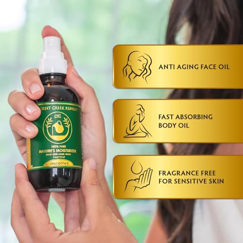 Ancient Greek Remedy Face Oil for Dry Skin - Organic Unscented Anti-Aging Facial Serum - Jojoba, Rosehip, Almond, Olive, Vitamin E - Fast Absorbing Hydrating Body Moisturizer for Women & Men 4 oz