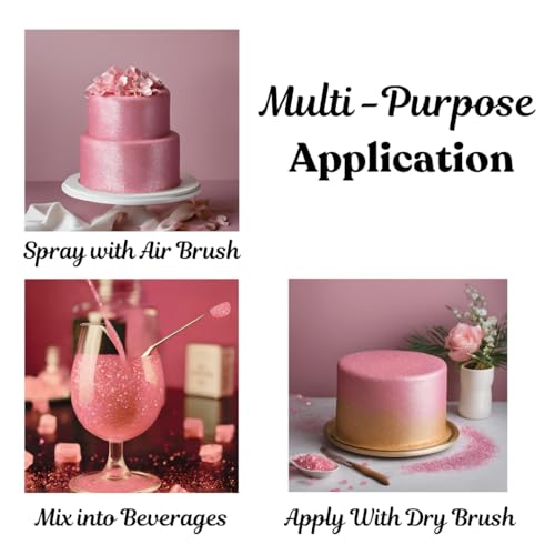 Edible Glitter Sprinkles for Cake Decorating, Drinks, Cookie, Icing, Dessert Decorations, Sparkly Luster, Food-Grade, Vegan, Gluten Free, Kosher, Bulk 10g, Pink