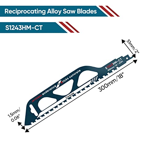 2Pcs Demolition Masonry Reciprocating Saw Blades Hard Alloy Saw Blades For Cutting Brick,Wood,Metal,Pvc Tube,Porous Concrete,Power Tools Accessories (12In/300Mm) #TOP1