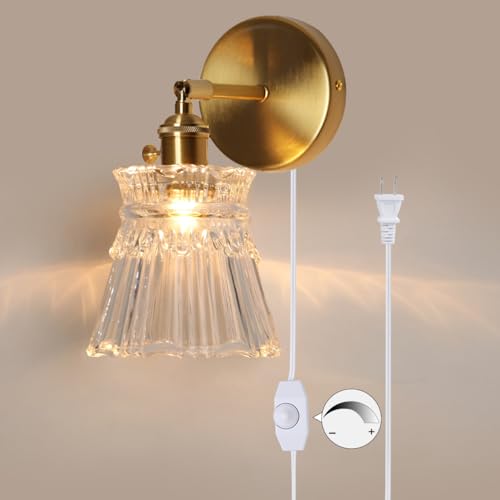 Image of Sedelan Plug in Wall Sconce, Victorian Wall Sconce, Vintage Wall Sconces Indoor, Glass Wall Lamp,Dimmable Mid Century Sconce Modern Bathroom Vanity Light Plug in, Over Mirror for Bedroom Stairway