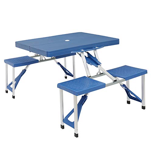 DESIGNSCAPE3D Portable Folding Picnic Table with 4 Seats, Portable Outdoor Camping Table with Stool, 33.5 x 25.6