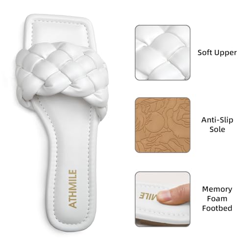 Image of ATHMILE Braided Womens Sandals 2026 Square Open Toe Fashion Slide Sandals