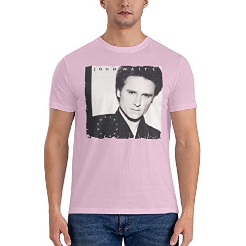 John Waite T Shirt Crew Neck for Men Tops Cotton Athletic Short Sleeve Tee Pink X-Large