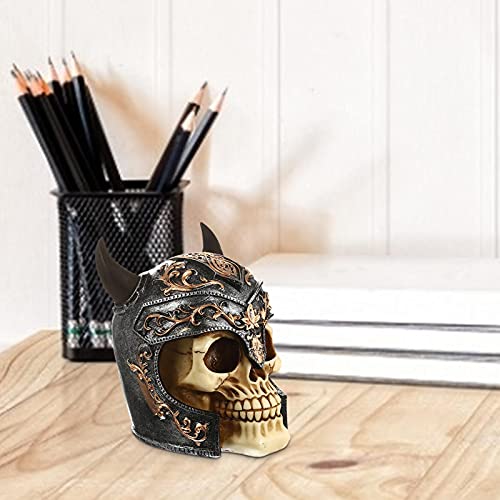 Vecksoy Figuur - Viking - schedel figuur beeldje hars handwerk schedel beeld met gehoorde helm schedel figuren sculptuur… - Image 7