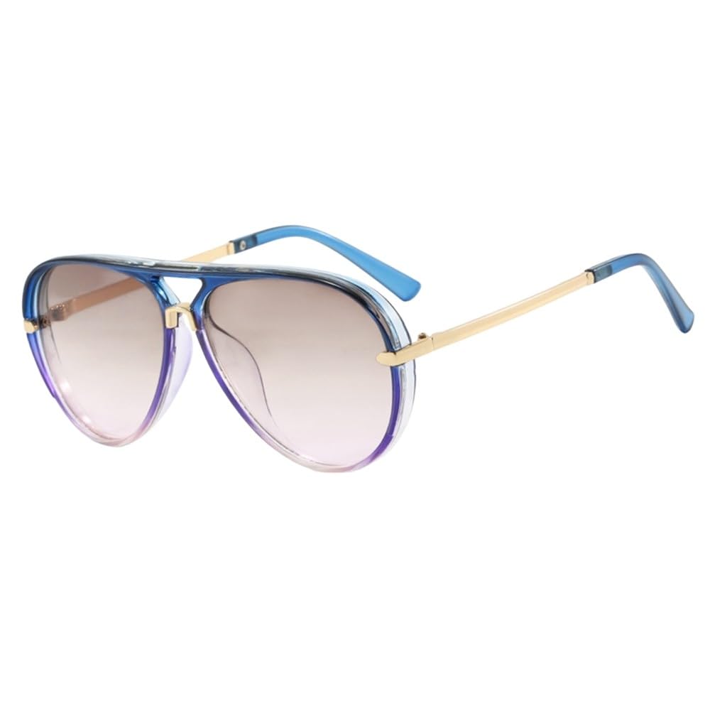 Gafas de sol de doble puente, minimalistas, modernas, versátiles, estilo retro, ideales para conducir y viajar, con protección UV, color azul y morado.