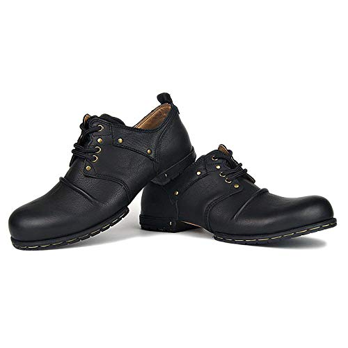 Image of OSSTONE Moto Boots for Men Fashion lace-up Leather Chukka Boots Casual Shoes OS-6015-1-RED-BROWN-R