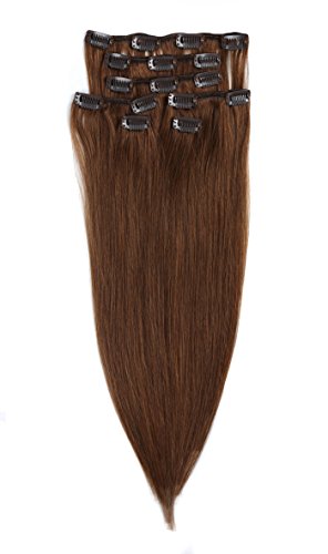 Clip Hair Extension, Grammy 18 Inch 7pcs Remy Clips in Human Hair Extensions 70g with Clips for Highlight (#6 Chestnut Brown)
