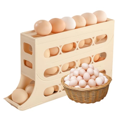 Egg Holder for Fridge,4-Tier Tilted Design Egg Storage Rack,Automatic Egg Rolling Dispenser,Large Capacity Egg Organizer for Kitchen Countertop Cabinets (Clear/1pc)