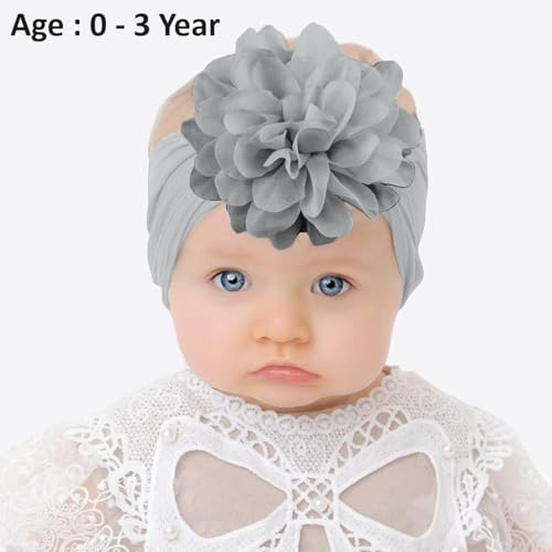 Image of SYGA PACK OF 3 Headbands Nylon Flower Soft Stretchable Hairband for Newborn Infant Toddler Kids For 0-3 Year Black-Beige Yellow-Grey)