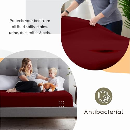 Image of Ayka 100% Waterproof Cotton Terry Mattress Protector Single Size Breathable Hypoallergenic Noiseless Ultra Soft Fitted Bed Protector 78x36 inch Mattress /Bed Cover (Single 78 * 36 inch | 6.5x3 ft, Maroon)