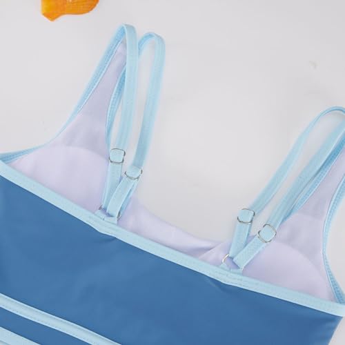 Girl 3 Piece Swimsuits Bathing Suit High Waist Color Block Bikini Set with Shorts Swimwear for Size 9-14 Years2