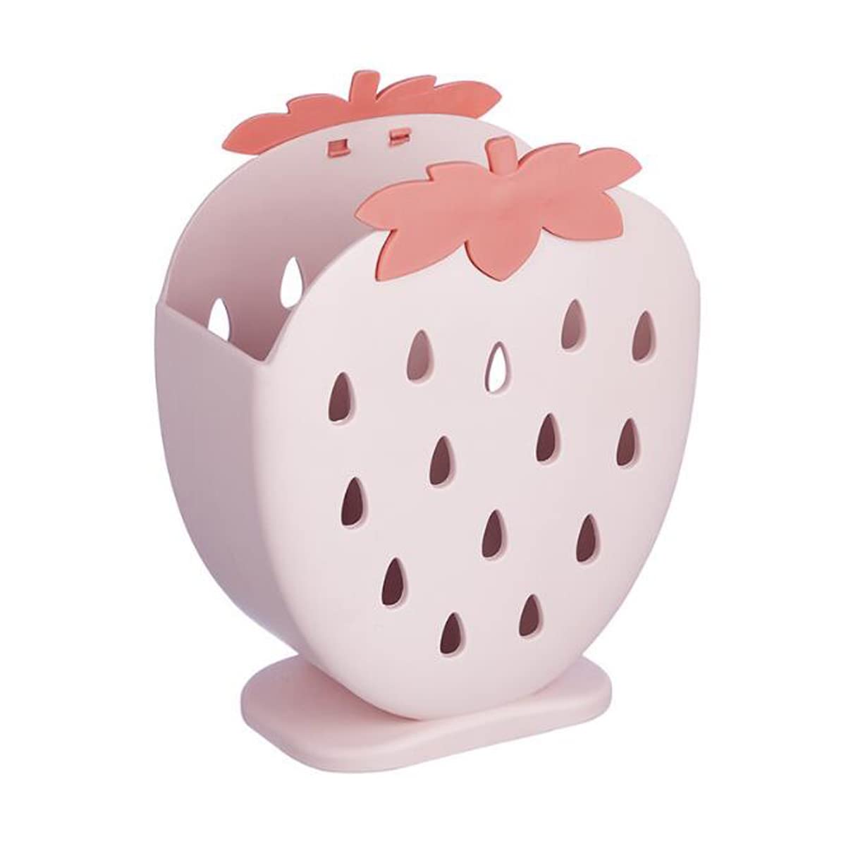 Hoshen Light Pink Household Tableware /Kitchenware Storage Cage, Kitchen Standing Chopstick Cage, Double-Compartment Drain Chopstick Cage，Strawberry Shape，