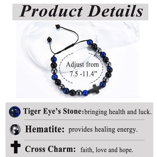 OAVOOK Baptism Gifts for Boys Catholic Cross Bracelet Christian Gift for Teen Boys Easter Teenage Stocking Stuffers — view 5
