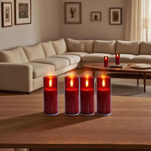 Image of CANDLE CHOICE Indoor Outdoor Flameless Candles with Timer Waterproof Realistic Flickering Battery Operated Pillar LED Lights with Acrylic Shell Wedding Party Christmas Decorations 6 Pack 2 inchx5 inch Red