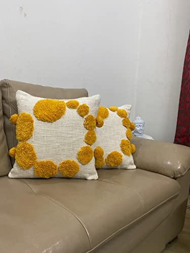 Image of TIB Premium Boho Decorative Throw Cushion Covers, 16 x 16 cm, Set of 2, Cotton. (Circle Orange)
