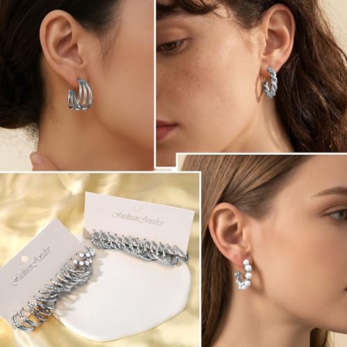 Image of Jewelry Set for Women with Multi Layer Necklaces Bracelets Hoop Earrings Set Stackable Knuckle Rings, 14k Gold Plated Jewerly Set for Everyday Styling and Gifting
