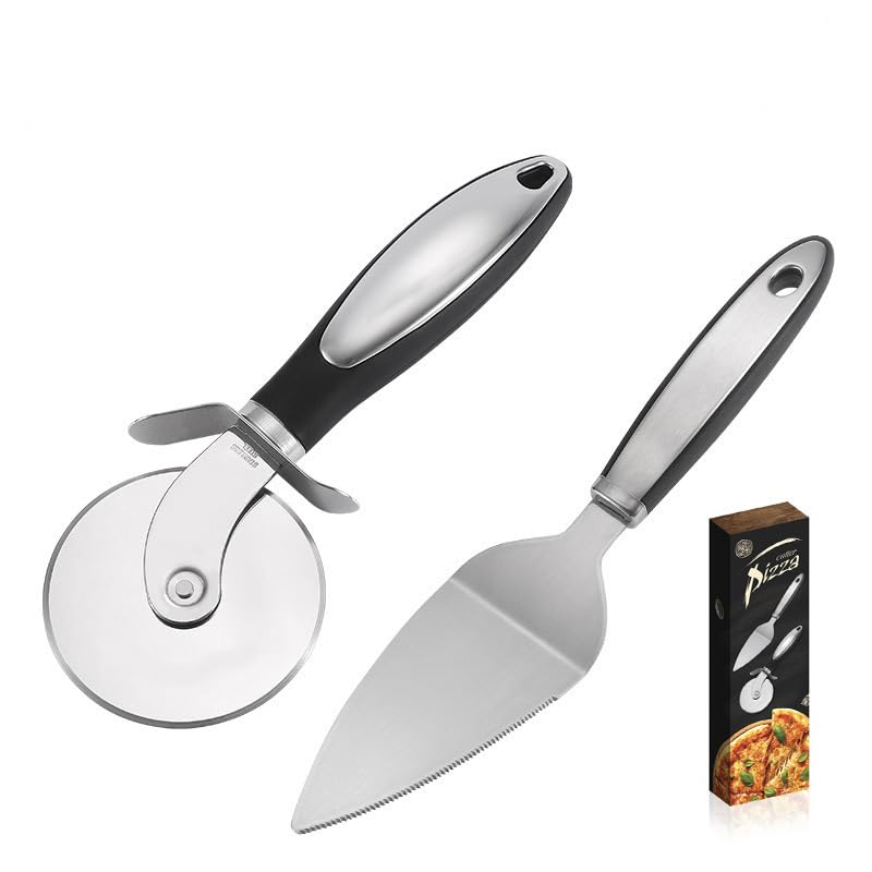2pack for Pizza Cutter Wheel and Pizza Shovel,Non-Slip Handle, Finger Protection Device, Easy to Cut Pizza Crust, Pie, Dishwasher Safe