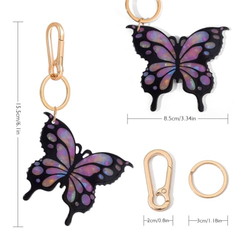 Tropical Hibiscus Flower Bird Butterfly Keychain Bag Charm Keychain Gold-Tone Clasp, 5.3 Inches