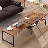 LunarLight ローテーブル 幅伸縮80.5-142.7奥行き45高さ35cm 無段階調整・伸縮ローテーブル センターテーブル リビング 机 座卓 コンパクト 収納棚板・高さ可動式 床傷防止用のフェルト付き 強度安定 錆び防止 耐摩擦性 耐水性 耐熱性機能 (ヴィンテージ)