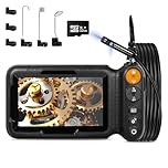 Dual-Lens Industrial Borescope Camera with 5 inch IPS Screen, 32GB Memory Card, Photo/Video Recording Enabled, 16.5FT/5M Semi-Rigid Cable with 8+1 Adjustable LEDs, IP67 Waterproof