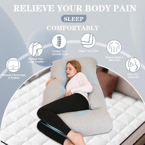 Chilling Home Pregnancy Pillow, J Shape Pregnancy Pillows for Sleeping, Body Pillow for Sleeping, Body Pillows for Adults, Maternity Pillow, with Jersry Removable Cover, Grey