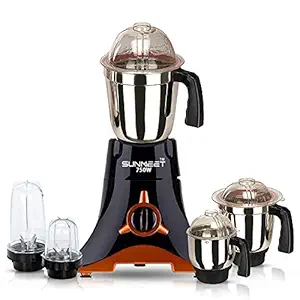 Sunmeet VDBMA21 750Watts Mixer Juicer Grinder with 5 Jars (2 Bullets Jar, 1 Liquid Blending Jar, 1 Dry Grinding Jar and 1 Chutney Jar) - Black