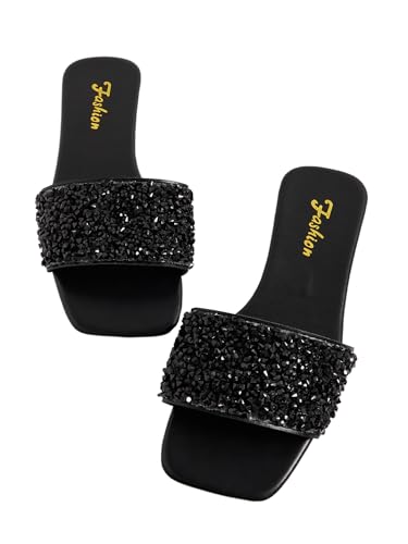 GORGLITTER Glitter Sandals Sparkly Sandals Casual Rhinestone Slides Bling Open Toe Sandals