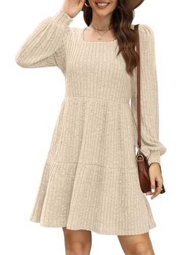 Image of Sampeel Womens Square Neck Long Sleeve Fall Dresses Casual Babydoll Sweater Dress