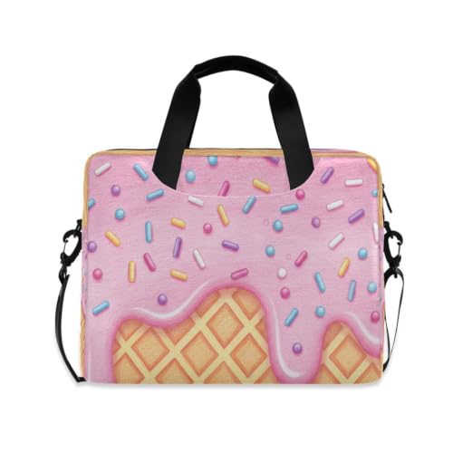 Funda de portátil rosa pan de helado con correa para el café diario