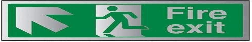 Fire Exit-Fire Exit Arrow Up Left Sign - 450mm x 150mm - 3mm Brushed Alu Comp