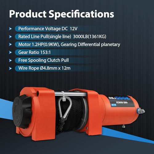 Winch eléctrico 3000LBS 12V con control remoto inalámbrico miniatura 4