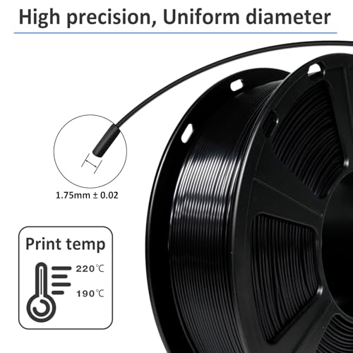 Image of GIANTARM 3D Printer Filament, Silk Black Pla Filament, 1Kg(2.2lbs) Spool, 1.75mm Dimension Accuracy + /- 0.03mm, 3D Printing Filament