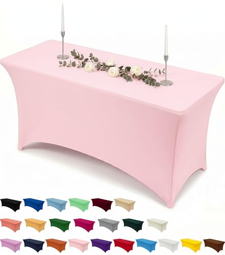 Image of Utopia Kitchen Spandex Tablecloth 1 Pack [6FT, Pink] Tight, Fitted, Washable and Wrinkle Resistant Stretch Rectangular Patio Table Cover for Event, Wedding, Banquet & Parties [72Lx30Wx30H Inch]
