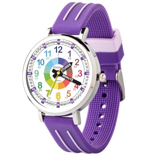 Kiddus Lernuhr für Kinder, Analoge Kinderuhr für Junge und Mädchen ab 5 Jahren, Wasserdicht 5ATM, Armbanduhr mit Stunden und Minuten, Geschenk zum Schulanfang