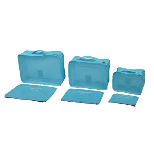 Ruilogod Ropa de viaje Clasificación Bolsa de almacenamiento Bolsa de almacenamiento Organizador de equipaje 6 en 1 azul