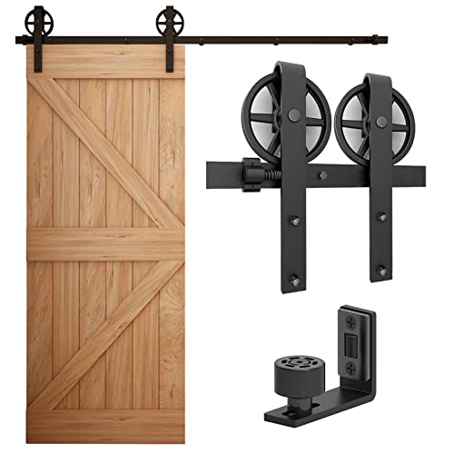 WOLFBIRD Système de porte coulissante de 183 cm - Kit complet avec guide au sol réglable - Style grande roue en noir