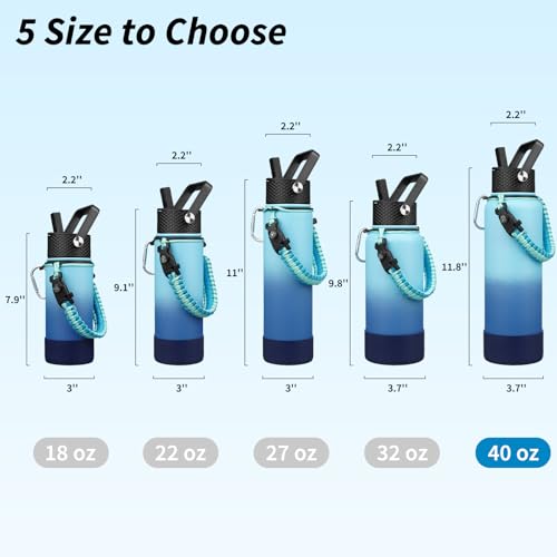 Image of BJPKPK 40oz Insulated Water Bottle with 3 Lids, Straw Lid & Handle