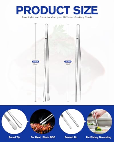 2-Pcs-10-Inch-Kitchen-Tweezers-Fine-Tweezer-Tongs-Stainless-Steel-Professional-Long-Cooking-Tweezers-for-BBQ-Sea-Food-Repairing-and-Serving-SILVER