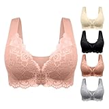Hesxuno Women's Wireless Push Up Full Coverage Plus Size Bras, No Underwire, Seamless, Front Closure, Supportive, Cotton, Pink, Beige, Large, Adult, Made in USA or Imported