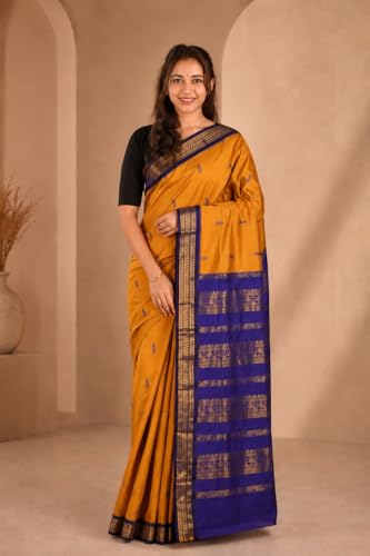 Image of Pure Kalyani Cotton Saree | Zari Border & Blouse Piece - Lata Gadwal Design | Traditional Saree